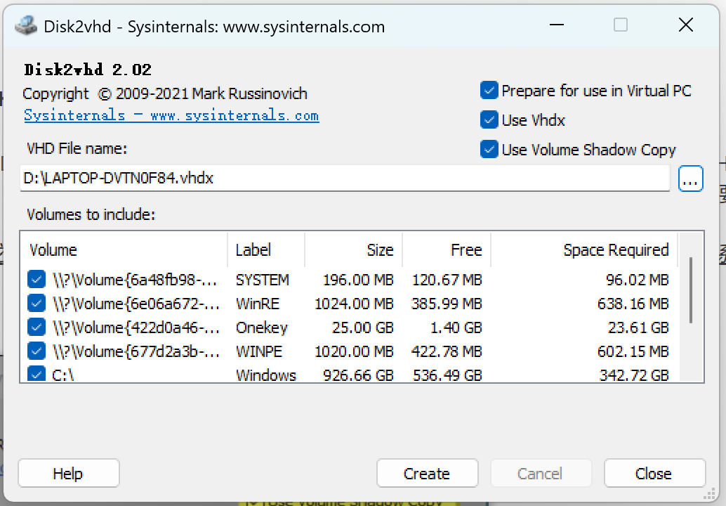 Disk2VHD配置